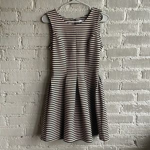 Francesca’s structured cocktail dress tan and black stripes